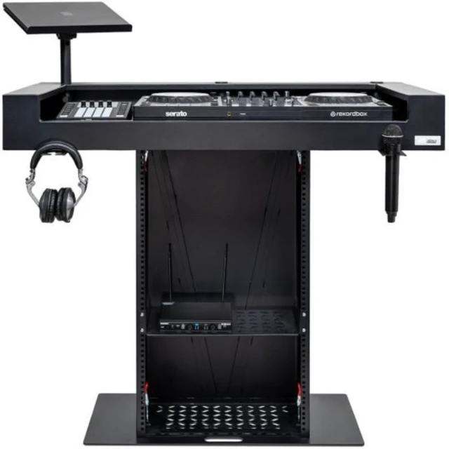 Alt view image 5 of 7 - Headliner HL30000 | Malibu Black Podium-Style DJ Booth | 18U Rack with Transport Bags