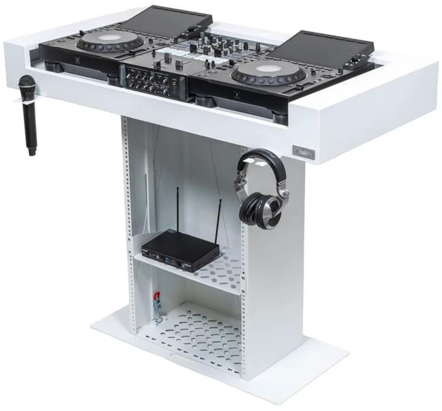 Alt view image 6 of 7 - Headliner HL30001 | Malibu White Podium-Style DJ Booth | 18U Rack with Transport Bags