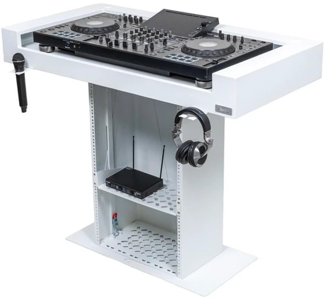 Alt view image 5 of 7 - Headliner HL30001 | Malibu White Podium-Style DJ Booth | 18U Rack with Transport Bags