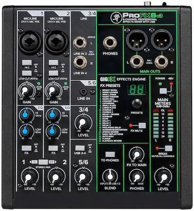 Alt view image 6 of 20 - Mackie ProFX Series, 6 Mixer - Unpowered, 6-Channel w/USB (ProFX6v3)