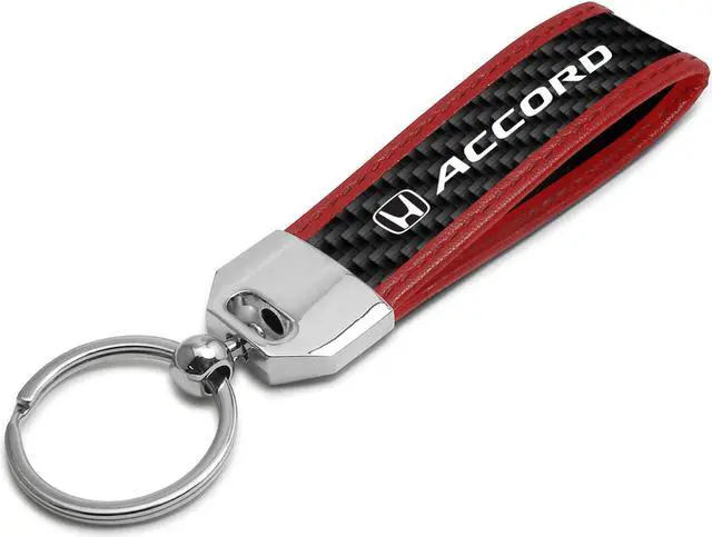 Main image of Honda Accord Real Carbon Fiber Strap with Red Leather Stitching Edge Key Chain