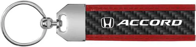 Alt view image 2 of 4 - Honda Accord Real Carbon Fiber Strap with Red Leather Stitching Edge Key Chain