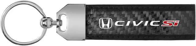 Alt view image 2 of 4 - Honda Civic Si Real Carbon Fiber Leather Strap Key Chain with Black stitching