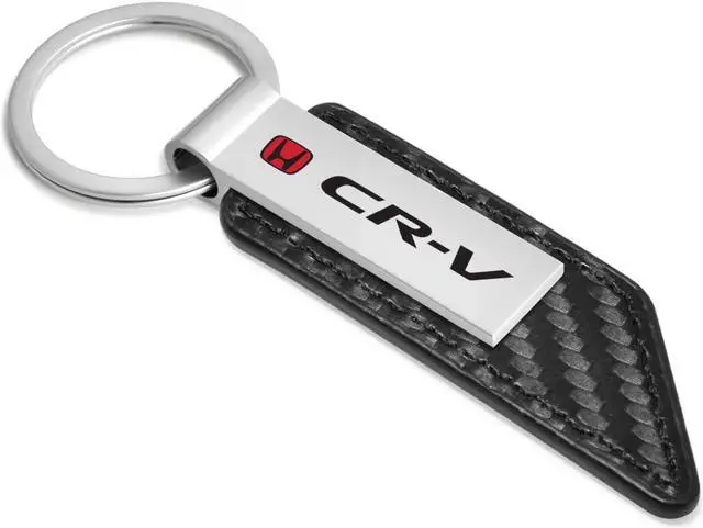Alt view image 2 of 5 - Honda Red Logo CR-V Carbon Fiber Texture Black PU Leather Strap Key Chain
