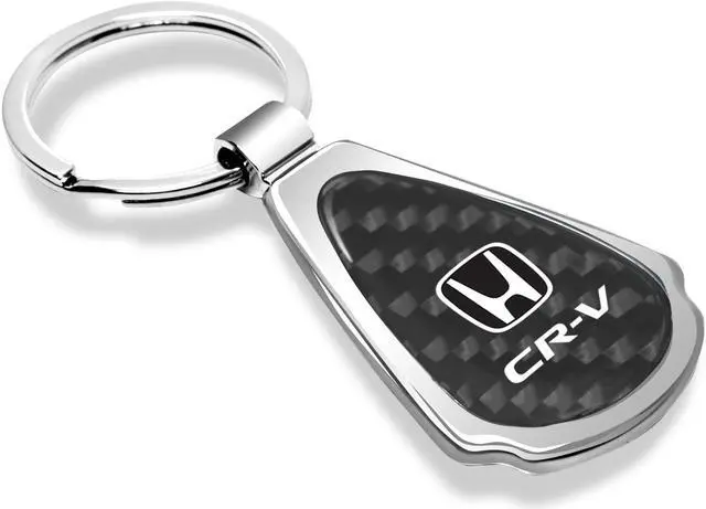 Alt view image 2 of 6 - Honda CR-V Real Black Carbon Fiber Chrome Metal Teardrop Key Chain
