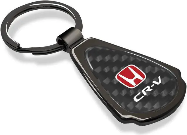 Alt view image 2 of 6 - Honda Red CR-V Real Black Carbon Fiber Gunmetal Black Metal Teardrop Key Chain