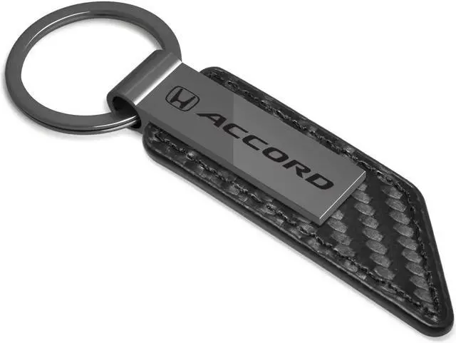 Alt view image 2 of 5 - Honda Accord Gunmetal Black Gray Metal Plate Carbon Fiber Texture Leather Key Chain