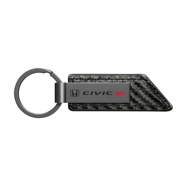 IPick Image Honda Civic Si Key Chain - Gunmetal Gray Metal Plate With Black Leather Strap