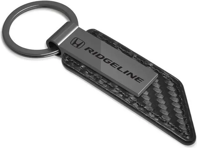 Alt view image 2 of 5 - Honda Ridgeline Gunmetal Black Gray Metal Plate Carbon Fiber Texture Leather Key Chain