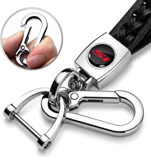 Alt view image 2 of 7 - Honda Civic Si in Black Braided Rope Style Genuine Leather Chrome Hook Key Chain