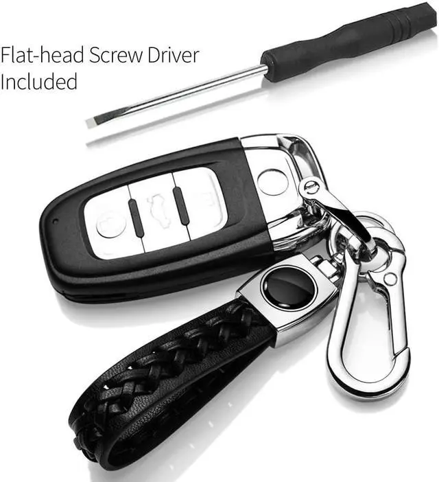 Alt view image 4 of 7 - Honda Civic Si in Black Braided Rope Style Genuine Leather Chrome Hook Key Chain