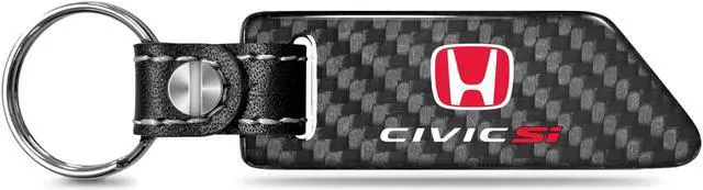 Main image of Honda Civic Si Red Logo Real Carbon Fiber Blade Style Black Leather Strap Key Chain