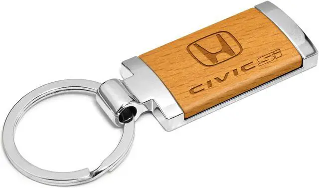 Main image of Honda Civic Si Laser Engraved Maple Wood Chrome Metal Trim Key Chain