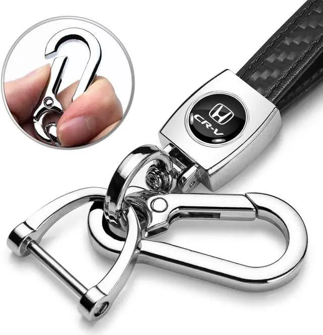 Alt view image 2 of 6 - Honda CR-V in Black Genuine Black Carbon Fiber Loop-Strap Chrome Hook Key Chain