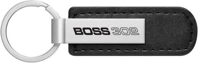 Main image of Ford Mustang Boss 302 Silver Metal Black PU Leather Strap Key Chain