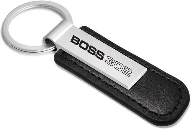 Alt view image 2 of 5 - Ford Mustang Boss 302 Silver Metal Black PU Leather Strap Key Chain