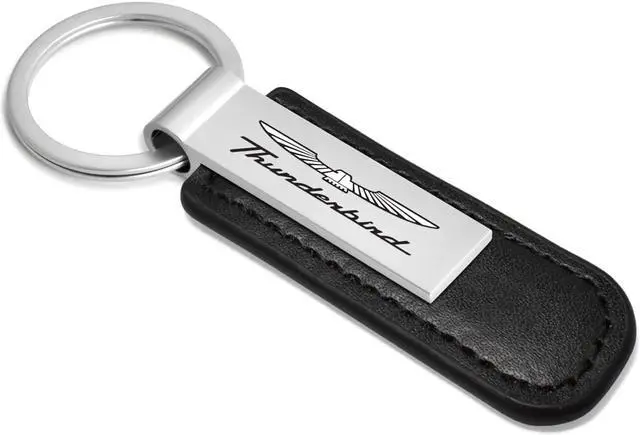 Alt view image 2 of 5 - Ford Thunderbird Silver Metal Black PU Leather Strap Key Chain