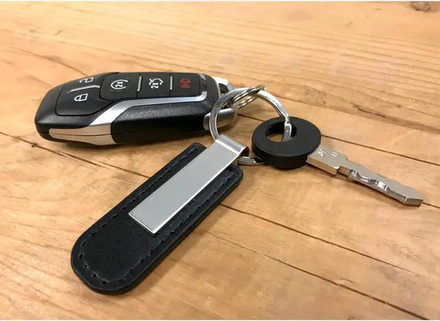 Alt view image 3 of 5 - Ford Thunderbird Silver Metal Black PU Leather Strap Key Chain