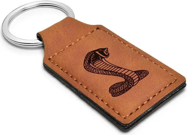 Alt view image 2 of 5 - Ford Mustang Cobra Rectangular Brown Leather Key Chain
