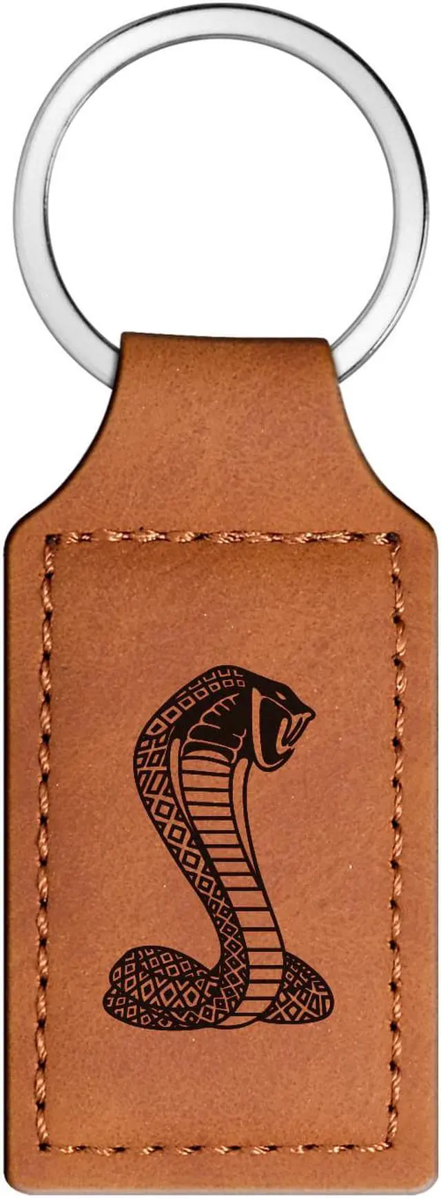 Main image of Ford Mustang Cobra Rectangular Brown Leather Key Chain