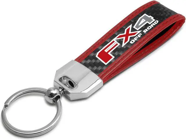 Main image of Ford F150 FX4 Off Road Real Carbon Fiber Strap with Red Leather Stitching Edge Key Chain