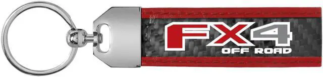 Alt view image 2 of 4 - Ford F150 FX4 Off Road Real Carbon Fiber Strap with Red Leather Stitching Edge Key Chain