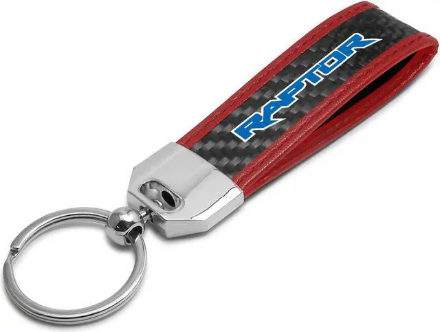 Main image of Ford F150 Raptor Blue Real Carbon Fiber Strap with Red Leather Stitching Edge Key Chain