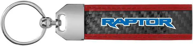 Alt view image 2 of 4 - Ford F150 Raptor Blue Real Carbon Fiber Strap with Red Leather Stitching Edge Key Chain