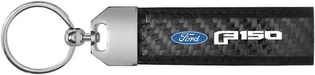 Alt view image 2 of 4 - Ford F-150 2015 up Real Carbon Fiber Leather Strap Key Chain with Black stitching