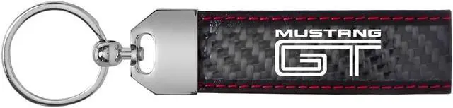 Alt view image 2 of 5 - Ford Mustang GT Real Black Carbon Fiber Loop Strap Key Chain with Red Stitching