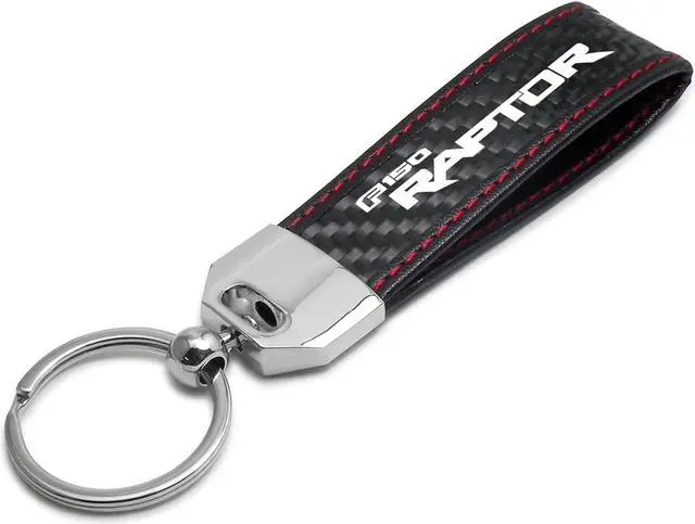 Main image of Ford F-150 Raptor 2017 up Real Black Carbon Fiber Loop Strap Key Chain with Red Stitching