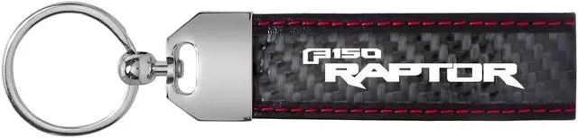 Alt view image 2 of 5 - Ford F-150 Raptor 2017 up Real Black Carbon Fiber Loop Strap Key Chain with Red Stitching