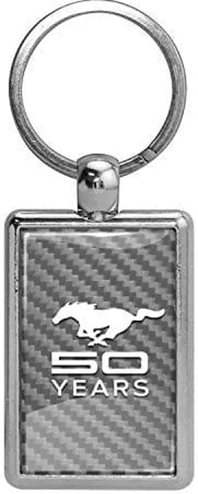 Main image of Ford Mustang 50 Years Silver Carbon Fiber Backing Brush Rectangle Metal Key Chain