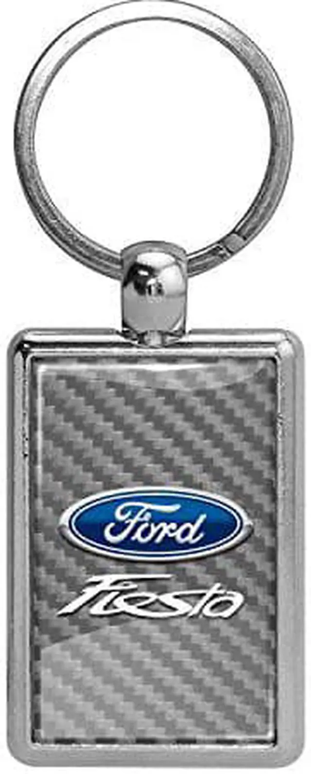 Main image of Ford Fiesta Silver Carbon Fiber Backing Brush Rectangle Metal Key Chain