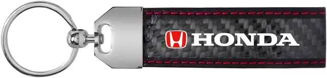Alt view image 2 of 5 - Honda Logo in Red Real Black Carbon Fiber Loop Strap Key Chain with Red Stitching