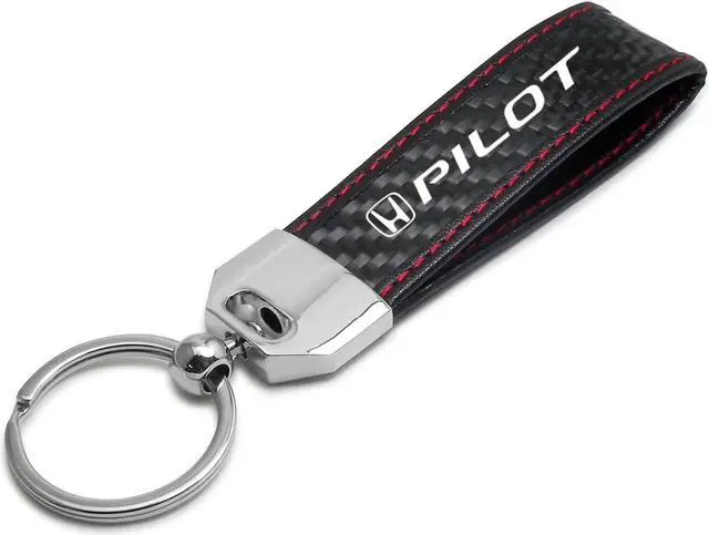 Main image of Honda Pilot Real Black Carbon Fiber Loop Strap Key Chain with Red Stitching