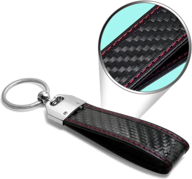 Alt view image 3 of 5 - Honda Pilot Real Black Carbon Fiber Loop Strap Key Chain with Red Stitching