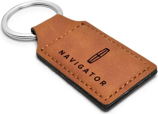 Alt view image 2 of 5 - Lincoln Rectangular Brown Leather Key Chain - Navigator