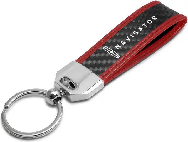 Main image of Lincoln Navigator Real Carbon Fiber Strap with Red Leather Stitching Edge Key Chain