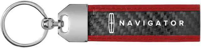 Alt view image 2 of 4 - Lincoln Navigator Real Carbon Fiber Strap with Red Leather Stitching Edge Key Chain
