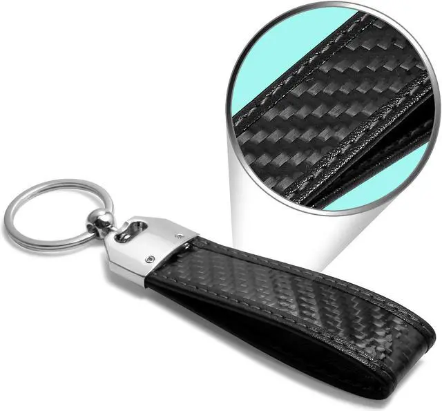 Alt view image 3 of 4 - Lincoln Navigator Real Carbon Fiber Leather Strap Key Chain with Black stitching