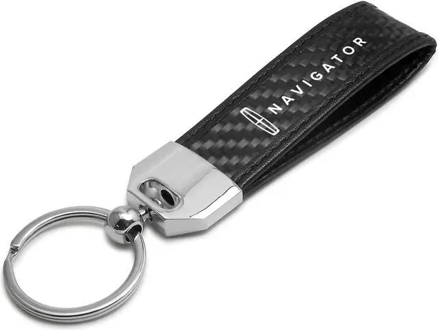 Main image of Lincoln Navigator Real Carbon Fiber Leather Strap Key Chain with Black stitching