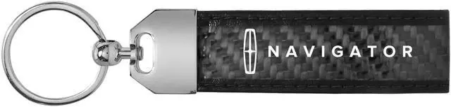 Alt view image 2 of 4 - Lincoln Navigator Real Carbon Fiber Leather Strap Key Chain with Black stitching