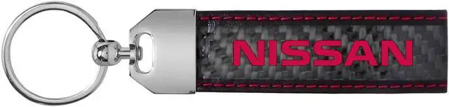 Alt view image 2 of 4 - Nissan in Red Real Black Carbon Fiber Loop Strap Key Chain with Red Stitching