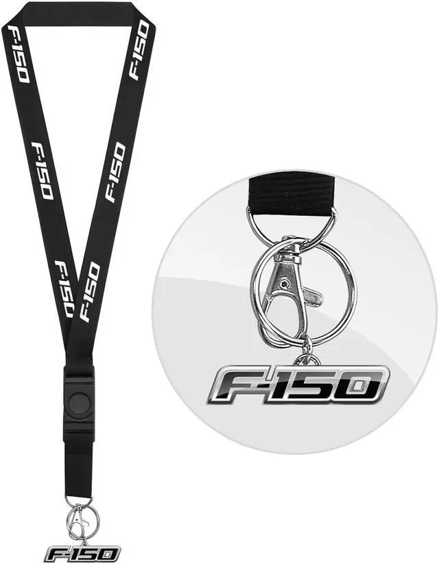 Alt view image 2 of 4 - Ford F-150 2008-2014 Black Strap ID Holder Lanyard with 3D F-150 Metal Key Chain Charm