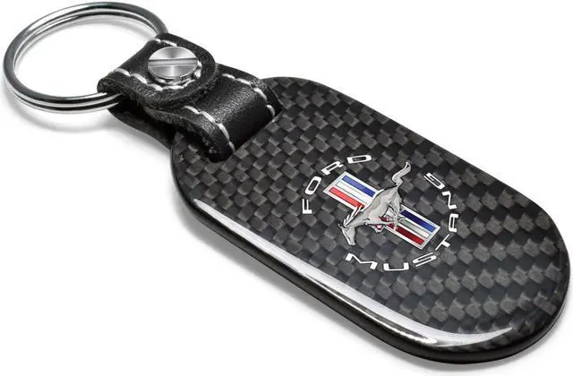 Alt view image 2 of 6 - Ford Mustang Circle Logo 100% Real Black Carbon Fiber Tag Style Key Chain