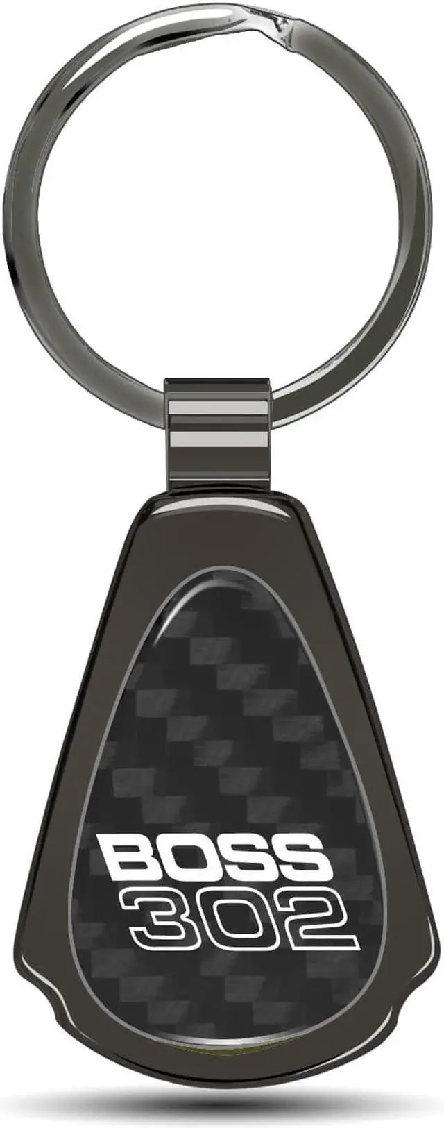 Main image of Ford Mustang Boss 302 Real Black Carbon Fiber Gunmetal Black Metal Teardrop Key Chain