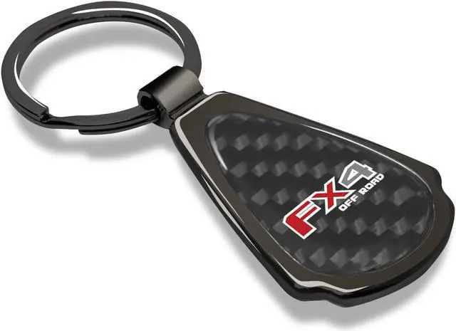 Alt view image 2 of 6 - Ford F-150 FX4 Off Road Real Black Carbon Fiber Gunmetal Metal Teardrop Key Chain