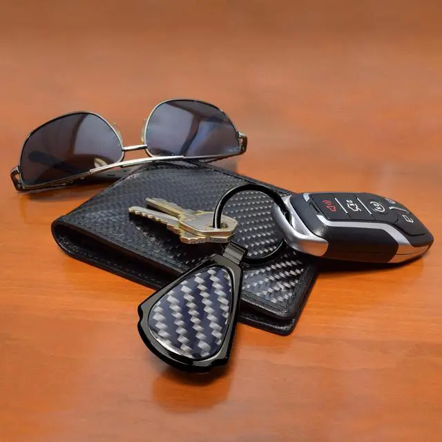 Alt view image 3 of 6 - Ford F150 Lariat Real Black Carbon Fiber Gunmetal Black Metal Teardrop Key Chain