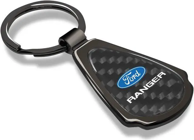Alt view image 2 of 5 - Ford Ranger Real Black Carbon Fiber Gunmetal Black Metal Teardrop Key Chain